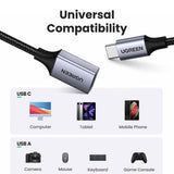 Adaptor UGREEN OTG Adaptor Cablu US378 (70889), Type-C to USB, Plug & Play, 5Gbps, Braided Nylon, 15cm, Gri