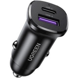 Incarcator auto UGREEN EC305 (25845), USB, Type-C, 30W, LED Light, Practical Design, negru