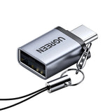 Adaptor UGREEN OTG Adapter US270 (50283), Type-C to USB, Plug si Play, 5Gbps, Anti-Lost Design cu Lanyard, Gri
