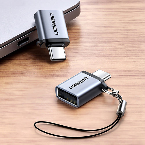 Adaptor UGREEN OTG Adapter US270 (50283), Type-C to USB, Plug si Play, 5Gbps, Anti-Lost Design cu Lanyard, Gri