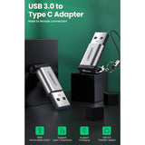 Adaptor UGREEN OTG Adapter US276 (50533), USB to Type-C, Audio Support, 3A, QC3.0, FCP, AFC, 5Gbps, cu Lanyard, Gri