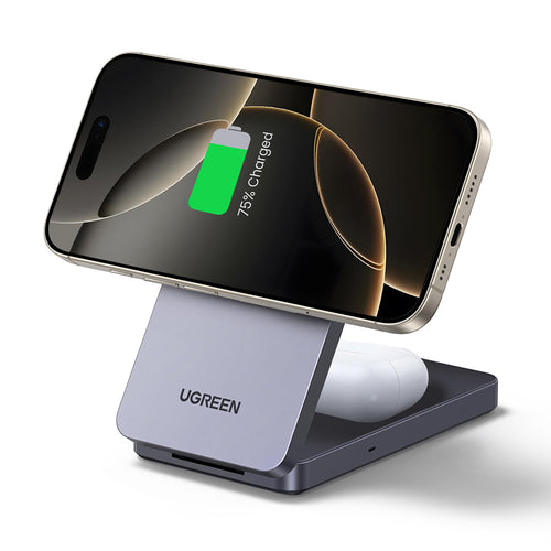 Incarcator wireless UGREEN W528 (45056), 2in1, MagSafe, pentru iPhone, AirPods, Compact Pliabil Design, 15W, 3A, negru