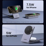 Incarcator wireless UGREEN W528 (45056), 2in1, MagSafe, pentru iPhone, AirPods, Compact Pliabil Design, 15W, 3A, negru