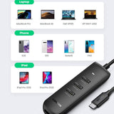 Hub USB UGREEN CM416 (10916), Type-C to 4x USB, 5Gbps, 0.25m, negru