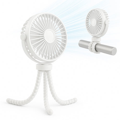 Techsuit Baby Stroller Fan (VP1), portabil, Four Speeds, 360° Flexible Tripod Clip, 4000mAh, Alb