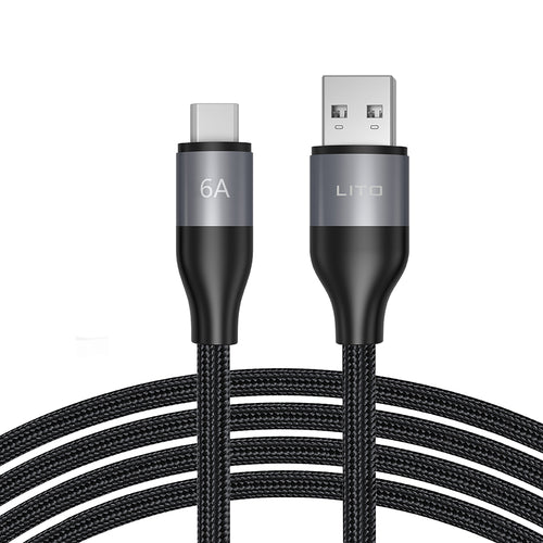 Cablu Lito de date (LD23T), USB to Type-C, Incarcare rapida, Braided Nylon, 6A, 480Mbps, 1m, negru