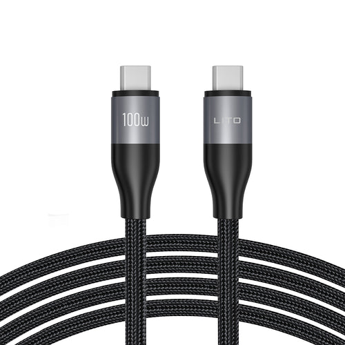 Cablu Lito de date (LD23CC), Type-C to Type-C, Incarcare rapida, Braided Nylon, 100W, 480Mbps, 1m, negru