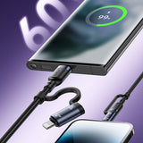 Cablu Yesido de date 4 in 1 (CA200), USB, Type-C to Type-C, Lightning 60W, 480Mbps, 1.2m, Aliaj aluminiu, negru