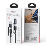 Cablu Yesido de date 4 in 1 (CA200), USB, Type-C to Type-C, Lightning 60W, 480Mbps, 1.2m, Aliaj aluminiu, negru