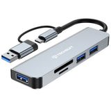 Hub USB Techsuit Docking station DataBridge 5 in 1 (H7), USB, Type-C to USB 3.0, 2x USB 2.0, SD/TF Card, gri