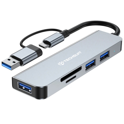 Hub USB Techsuit Docking station DataBridge 5 in 1 (H7), USB, Type-C to USB 3.0, 2x USB 2.0, SD/TF Card, gri