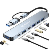 Hub USB Techsuit Docking station DataBridge 7 in 1 (H6), USB, Type-C to USB 3.0, 4x USB 2.0, 2x Type-C, gri