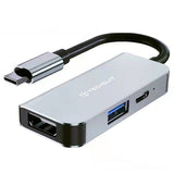 Hub USB Techsuit Docking station TurboChargeX 3 in 1 (H4), Type-C to Type-C, USB, HDMI, 4K@30Hz, PD87W, gri