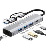 Hub USB Techsuit Docking station BoostNetLink 5in2 (H3), USB, Type-C to 3x USB, 1x USB-C, Ethernet RJ45, 1000Mbps, gri