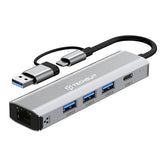 Hub USB Techsuit Docking station BoostNetLink 5in2 (H3), USB, Type-C to 3x USB, 1x USB-C, Ethernet RJ45, 1000Mbps, gri