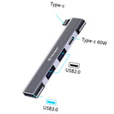Hub USB Techsuit Docking station ZenithDock 4 in 1 (H12), USB-C to 2x USB 2.0, 1x USB 3.0, 1x Type-C, 60W, gri