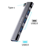 Hub USB Techsuit Docking station ZenithDock 4 in 1 (H13), USB-C to 3x USB 2.0, 1x USB 3.0, gri