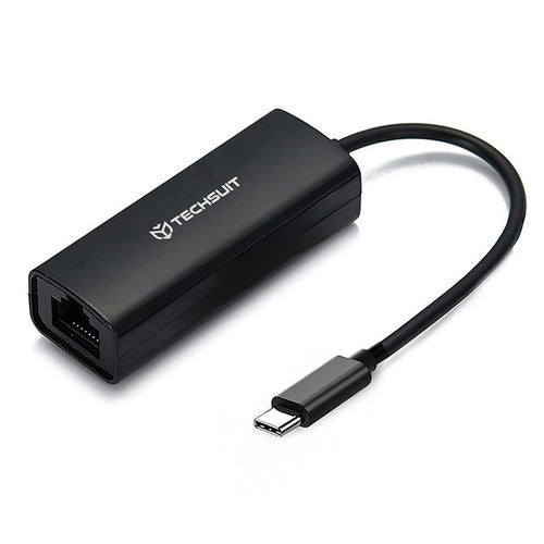 Adaptor Techsuit Ethernet Adapter Netlink (AC20), Type-C Male to RJ45 LAN Port Female, 100Mbps, ABS, Negru
