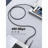 Cablu UGREEN de date US567 (15373), USB-C to USB-C, 3A, 60W, 1m, Nylon, negru