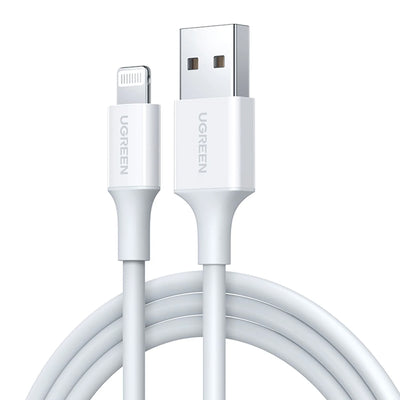 Cablu UGREEN de date US155 (20730), pentru iPhone, iPad, iPod, USB to Lightning, 5V/2.4A, 480Mbps, MFi Ceritified, 2m, alb