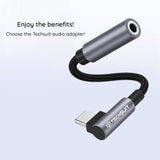Adaptor Techsuit Premium Adaptor Cablu Musicdox (AC7), Type-C to 3.5mm Jack, Hi-Fi Sound, DAC Chip, 3A, 0.1m, Gri