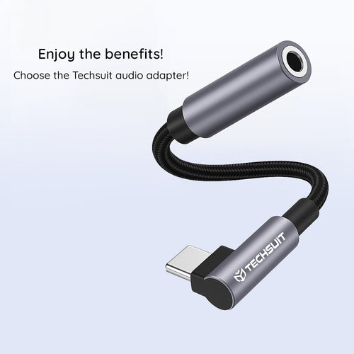 Adaptor Techsuit Premium Adaptor Cablu Musicdox (AC7), Type-C to 3.5mm Jack, Hi-Fi Sound, DAC Chip, 3A, 0.1m, Gri