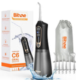 Bitvae Water Flosser (C6), Larger 300ml Size, cu 6 Jet Tips, 3 Modes, 5 Intensities, reincarcabil, Black / Auriu
