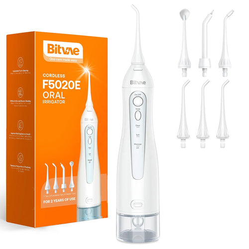 Bitvae Water Flosser (BV5020E), cu 4x Standard, 1x Periodontal, 1x Orthodontic, 1x Tongue Nozzel, 300ml, 3 Modes, Alb