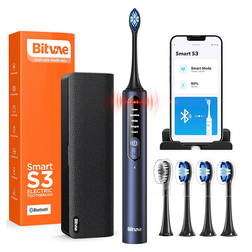 Periuta de dinti electrica Bitvae dinti electrica (BVS3 Smart), Sonic, 4 Heads cu Cover, Case, 5Modes, Timer, Pressure Sensor, App, albastru inchis