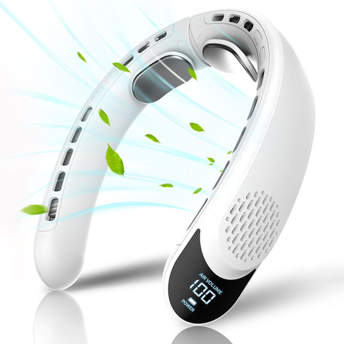 Techsuit Neck Fan (S8), portabil, cu afisaj digital, 3 Wind Speeds, 4000mAh, 7300RPM, Alb