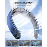 Techsuit Neck Fan (S8), portabil, cu afisaj digital, 3 Wind Speeds, 4000mAh, 7300RPM, Alb