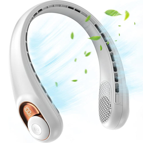 Techsuit Neck Fan (S9), portabil, cu afisaj digital, 3 Wind Speeds, 5200mAh, 5800RPM, Alb