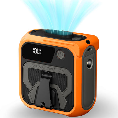 Techsuit Premium portabil Mini Fan (Z13), cu Baterie externa, reincarcabil, 5 Wind Speeds, Belt Buckle, 10000mAh, Portocaliu