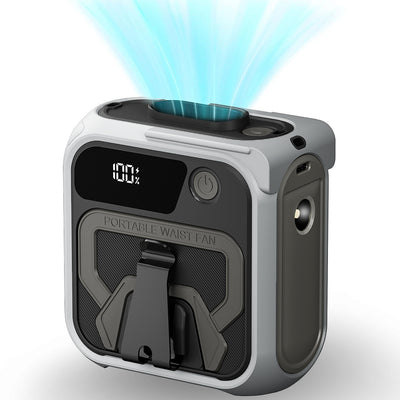 Techsuit Premium portabil Mini Fan (Z13), cu Baterie externa, reincarcabil, 5 Wind Speeds, Belt Buckle, 10000mAh, Gri
