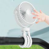 Techsuit Baby Stroller Fan (VP1), portabil, Four Speeds, 360° Flexible Tripod Clip, 4000mAh, Alb
