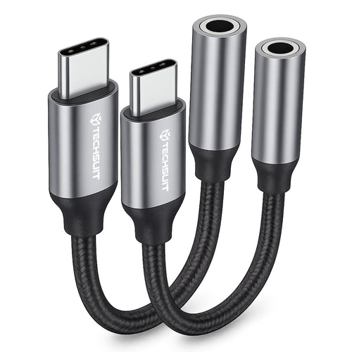 Adaptor Techsuit (2 pack) Premium Adaptor Cablu Fusexound (AC12), Type-C to 3.5mm Jack, 3A, DAC Chip, Plug si Play