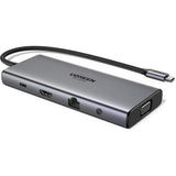 Hub USB UGREEN Docking station CM639 (45520), Type-C to 3x Type-C, 2x USB-A, HDMI, VGA, RJ45, SD/TF Card, Jack 3.5mm, gri