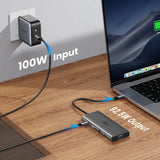 Hub USB UGREEN Docking station CM639 (45520), Type-C to 3x Type-C, 2x USB-A, HDMI, VGA, RJ45, SD/TF Card, Jack 3.5mm, gri