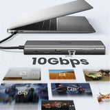 Hub USB UGREEN Docking station CM639 (45520), Type-C to 3x Type-C, 2x USB-A, HDMI, VGA, RJ45, SD/TF Card, Jack 3.5mm, gri