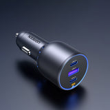 Incarcator auto UGREEN 3in1 EC703 (35024), Incarcare rapida, USB, 2x Type-C, USB, 75W, 3A, PD3.0, QC 3.0, negru