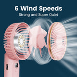 Techsuit Premium Mini Hand Fan (M12), cu LED afisaj digital, USB-C reincarcabil, 6 Wind Speeds, 5000mAh, Alb