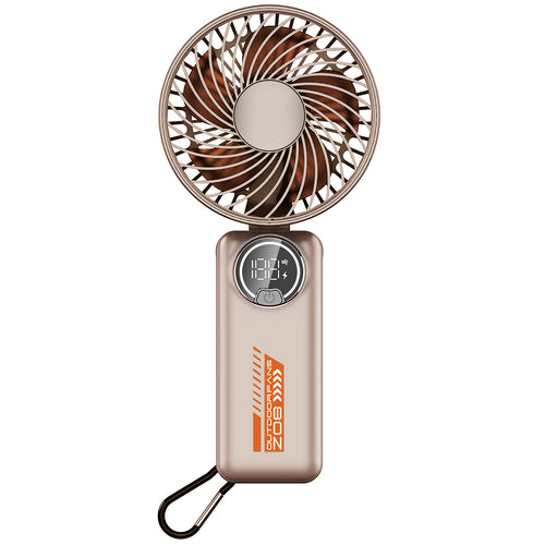 Techsuit Premium Mini Hand Fan (Z8), cu LED afisaj digital, USB-C reincarcabil, 3 Wind Speeds, 2A, 3600mAh, Beige