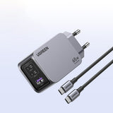 Incarcator retea UGREEN Nexode Pro X755 (25871), GaN, Incarcare rapida, USB, 2x Type-C, 65W, 3A, PD3.0, QC4.0, cu Cable, gri