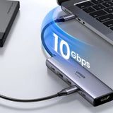 Hub USB UGREEN Docking station CM511 (35999), Type-C to 2x USB3.2, 1x HDMI 4K@60Hz, 3x Type-C, PD100W, 10Gbps, gri