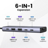 Hub USB UGREEN Docking station CM511 (35999), Type-C to 2x USB3.2, 1x HDMI 4K@60Hz, 3x Type-C, PD100W, 10Gbps, gri