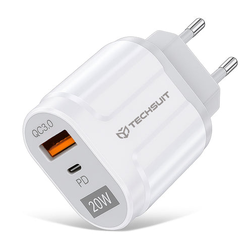 Incarcator retea Techsuit Premium EasyPowerX (CHPD038), USB-A, QC 3.0, USB-C, 20W, alb