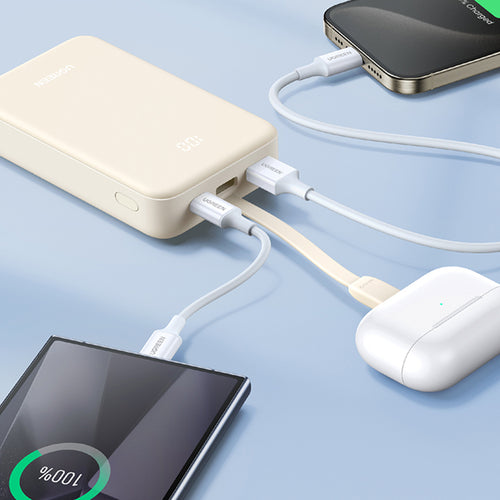 Baterie externa UGREEN PB505 (45762), Integrat Type-C Cable, Incarcare rapida, 20000mAh, USB, USB-C, 22.5W, 5V/3A, gri