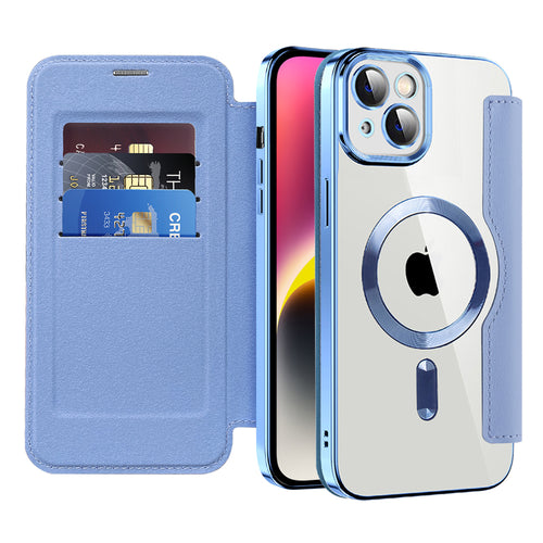 Husa pentru iPhone 14 Plus, Techsuit SmartMag Book Case, bleu