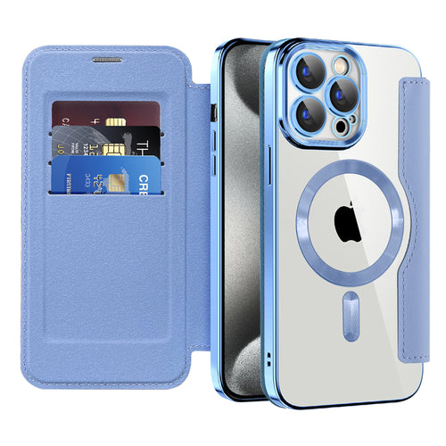 Husa pentru iPhone 15 Pro, Techsuit SmartMag Book Case, bleu