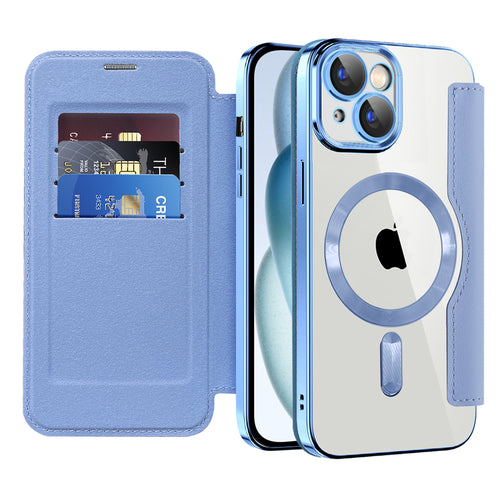 Husa pentru iPhone 15 Plus, Techsuit SmartMag Book Case, bleu